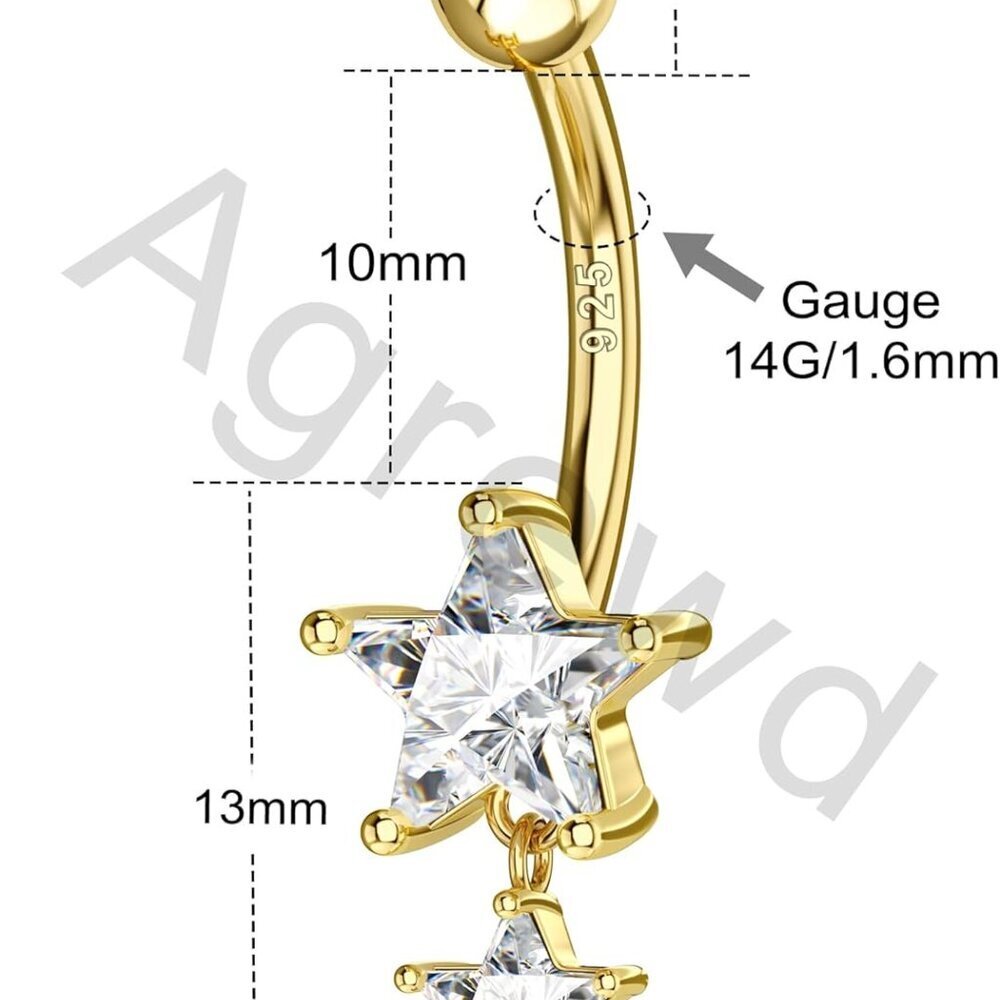 Sterling Silver Belly Button Ring Dangle Star 14g… - image 7